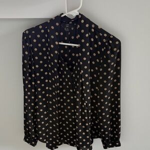 J. Crew Black and Tan Polka Dot Blouse